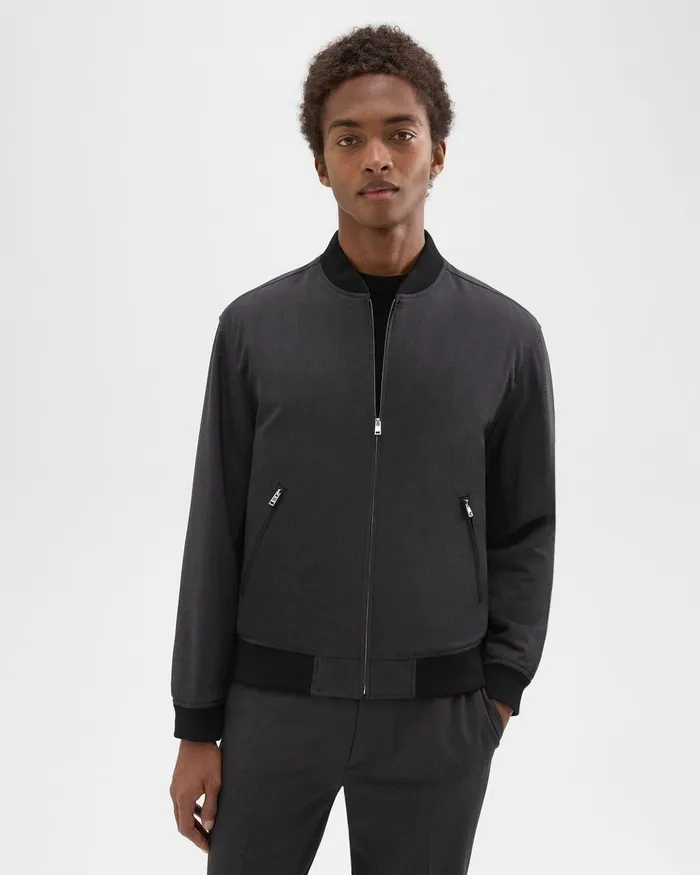 Theory Outerwear Tailored Bomber Jacket In Stretch Wool Dark Charcoal 8211 Men