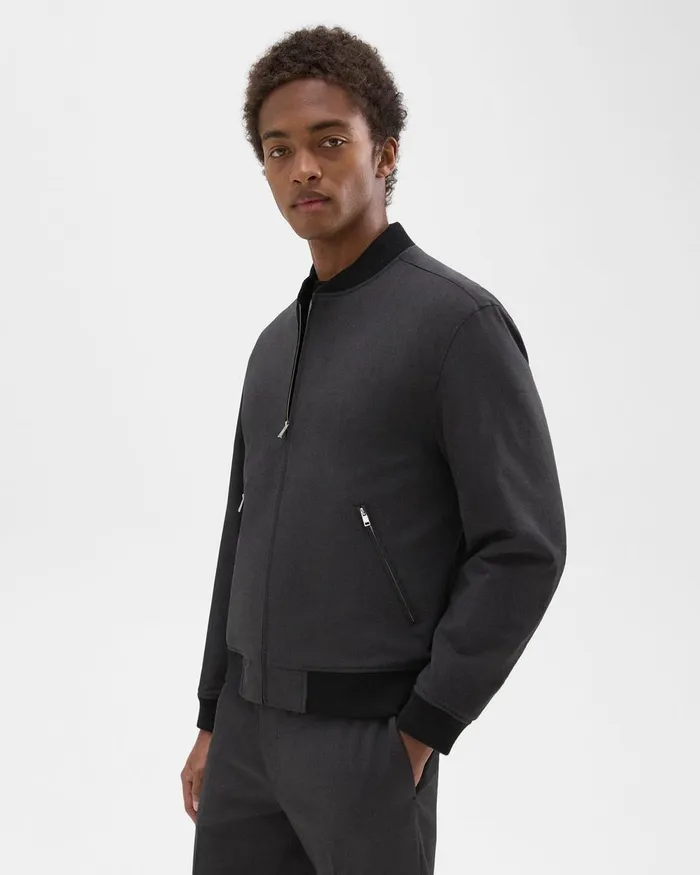 Theory Outerwear Tailored Bomber Jacket In Stretch Wool Dark Charcoal 8211 Men