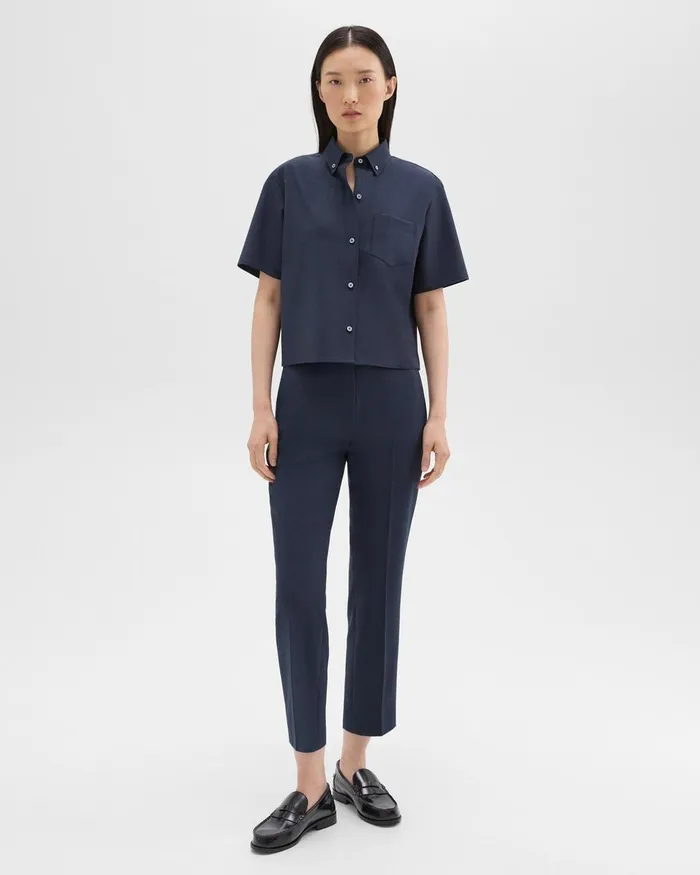 Theory Pants HighWaist Slim Crop Pant In Oxford Wool Nocturne Navy 8211 Women
