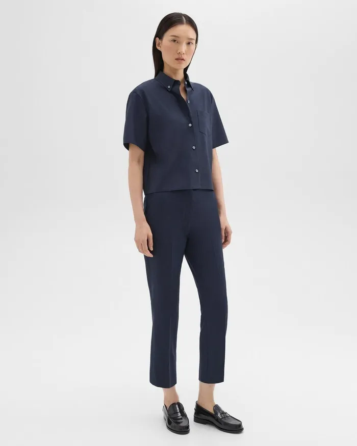 Theory Pants HighWaist Slim Crop Pant In Oxford Wool Nocturne Navy 8211 Women