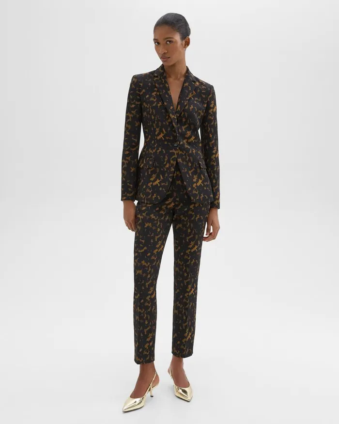 Theory Pants HighWaist Slim Crop Pant In Tortoiseshell Printed Crepe Dark Brown Multi 8211 Women