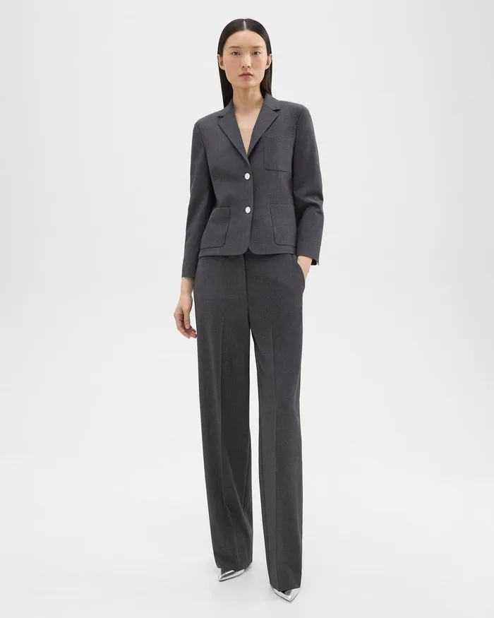 Theory Pants StraightLeg Pant In Good Wool Charcoal Melange 8211 Women