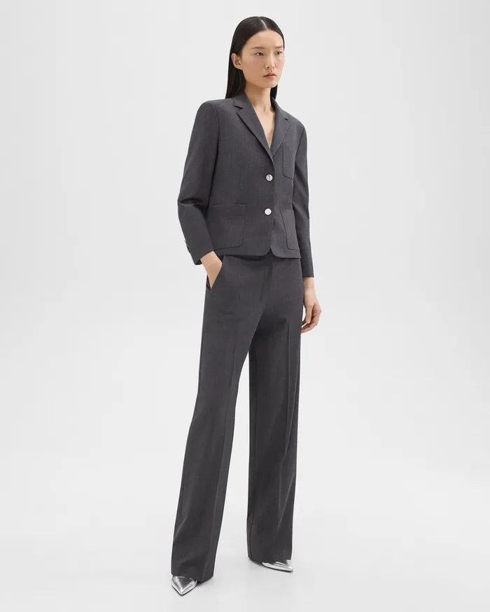 Theory Pants StraightLeg Pant In Good Wool Charcoal Melange 8211 Women