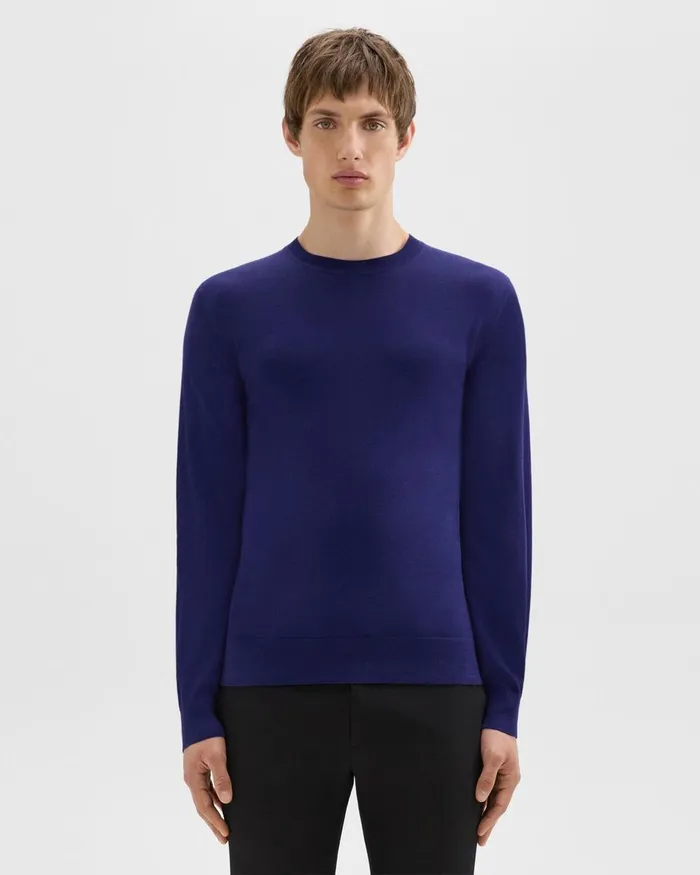 Theory Sweaters Cardigans Crewneck Sweater In Regal Wool Ocean 8211 Men
