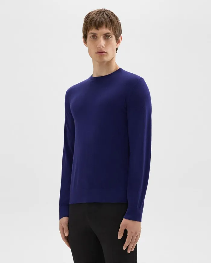 Theory Sweaters Cardigans Crewneck Sweater In Regal Wool Ocean 8211 Men