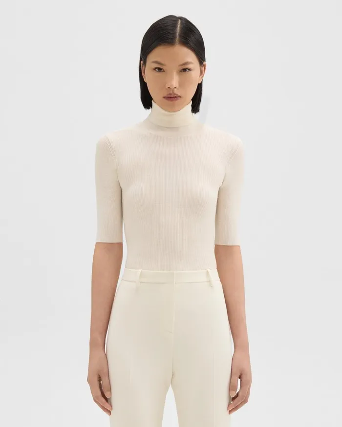 Theory Sweaters Cardigans Leenda ShortSleeve Turtleneck In Regal Wool New Ivory 8211 Women