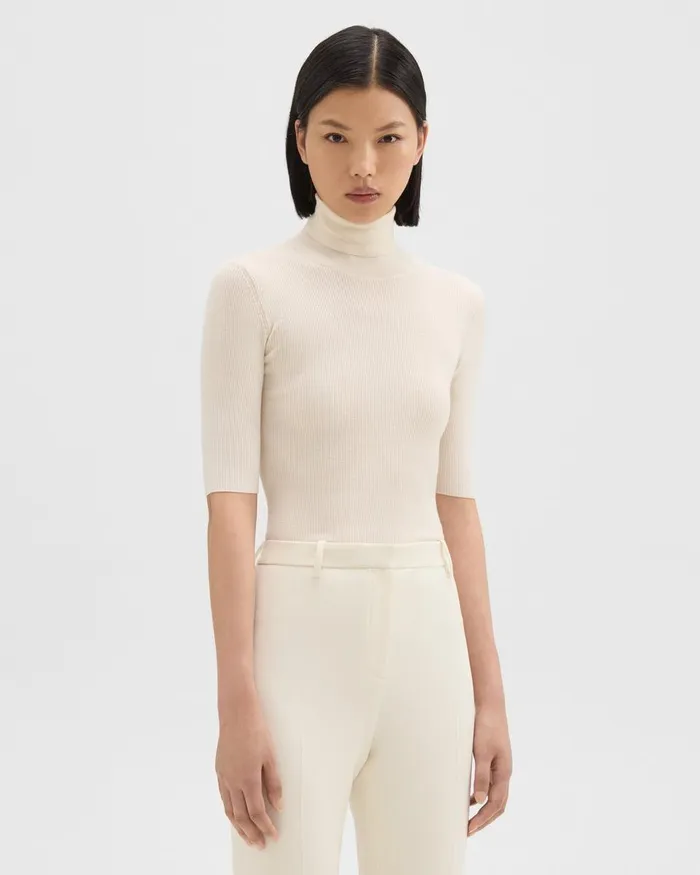 Theory Sweaters Cardigans Leenda ShortSleeve Turtleneck In Regal Wool New Ivory 8211 Women