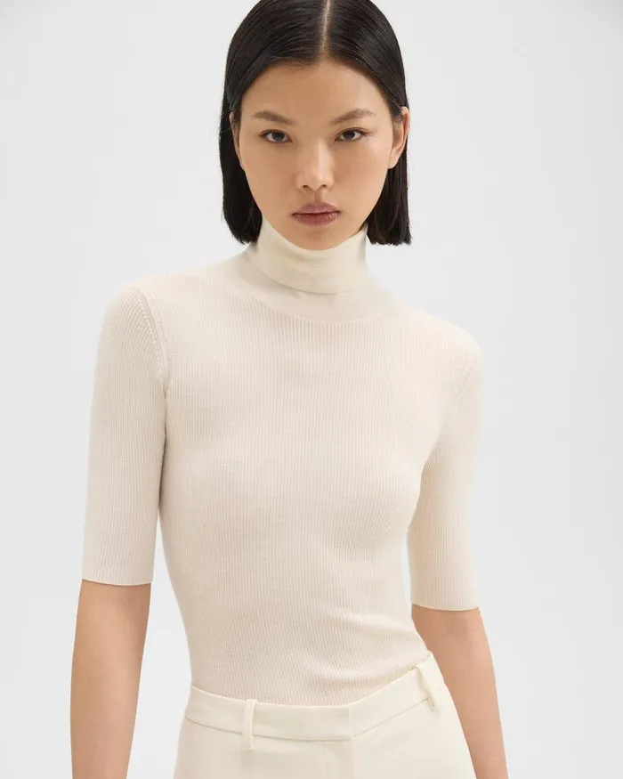 Theory Sweaters Cardigans Leenda ShortSleeve Turtleneck In Regal Wool New Ivory 8211 Women