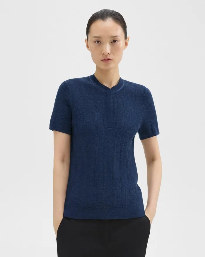 Theory Sweaters Cardigans Rib Knit ShortSleeve Henley Wave 8211 Women