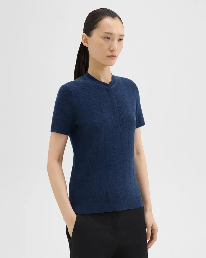 Theory Sweaters Cardigans Rib Knit ShortSleeve Henley Wave 8211 Women