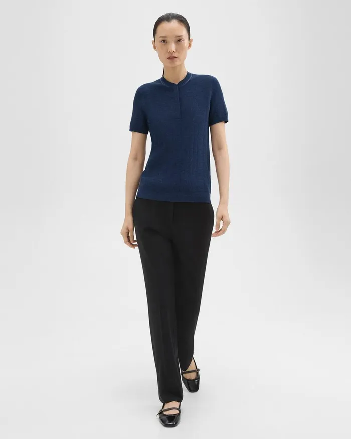 Theory Sweaters Cardigans Rib Knit ShortSleeve Henley Wave 8211 Women