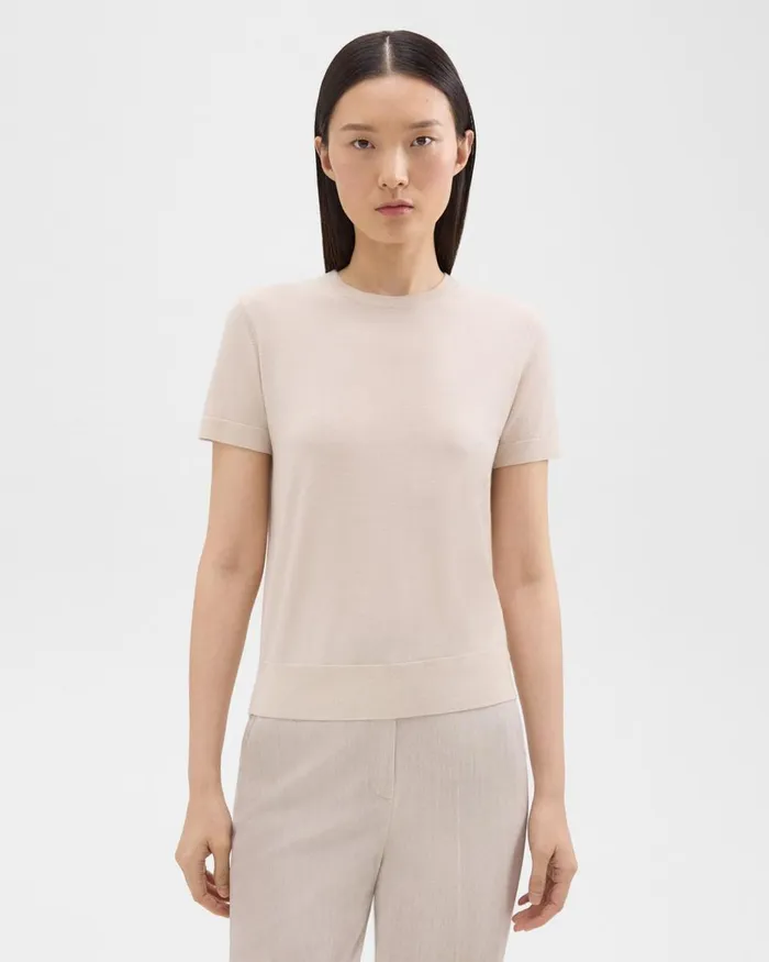 Theory Sweaters Cardigans ShortSleeve Sweater In Regal Wool Light Oat 8211 Women