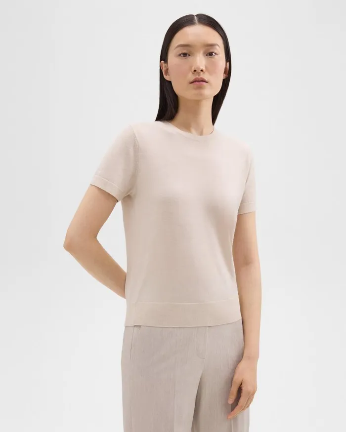 Theory Sweaters Cardigans ShortSleeve Sweater In Regal Wool Light Oat 8211 Women