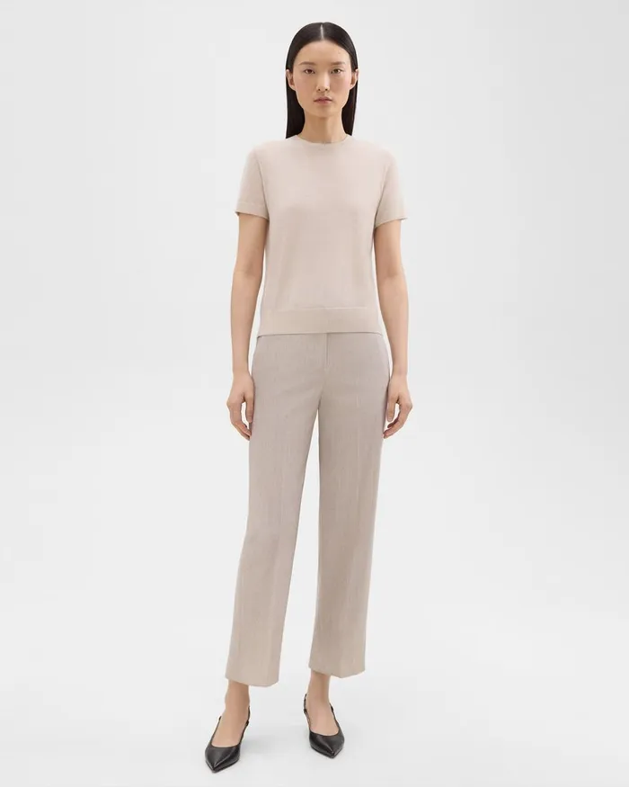 Theory Sweaters Cardigans ShortSleeve Sweater In Regal Wool Light Oat 8211 Women