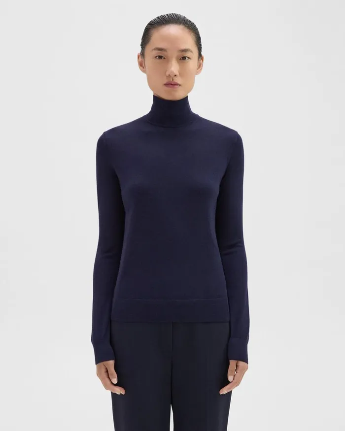 Theory Sweaters Cardigans Turtleneck Sweater In Regal Wool Deep Navy 8211 Women