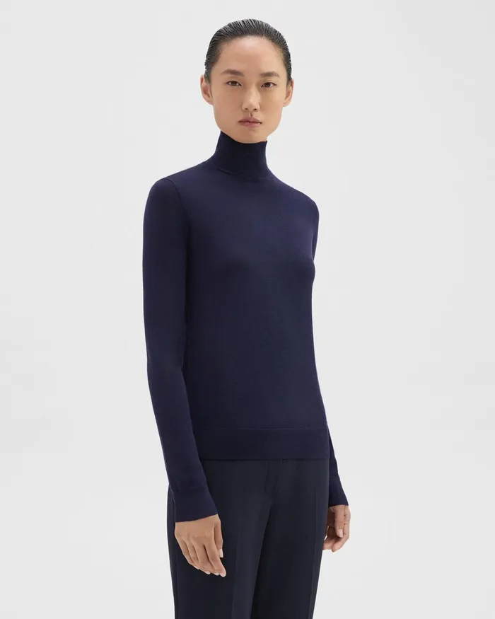 Theory Sweaters Cardigans Turtleneck Sweater In Regal Wool Deep Navy 8211 Women