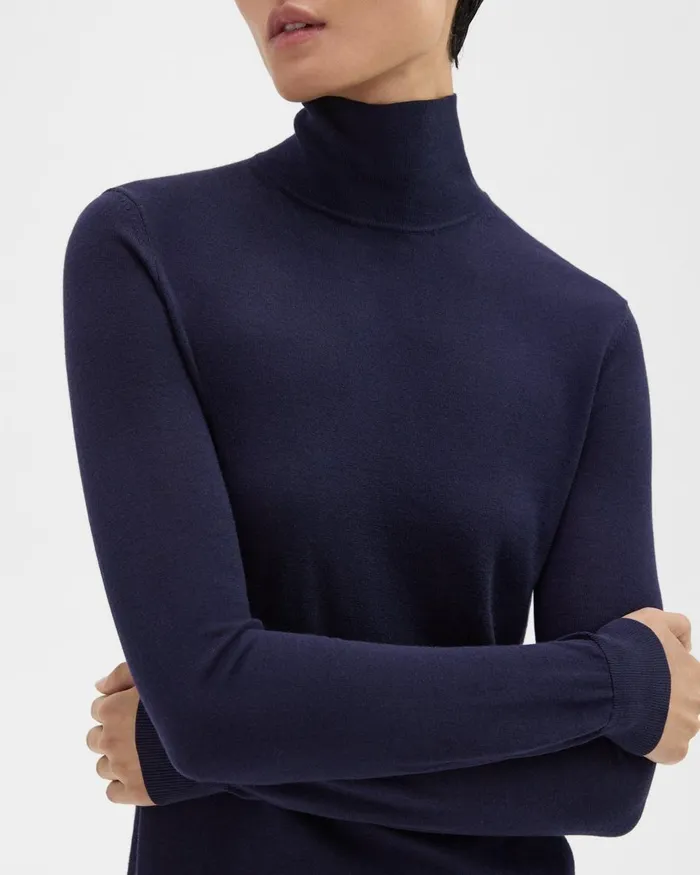 Theory Sweaters Cardigans Turtleneck Sweater In Regal Wool Deep Navy 8211 Women