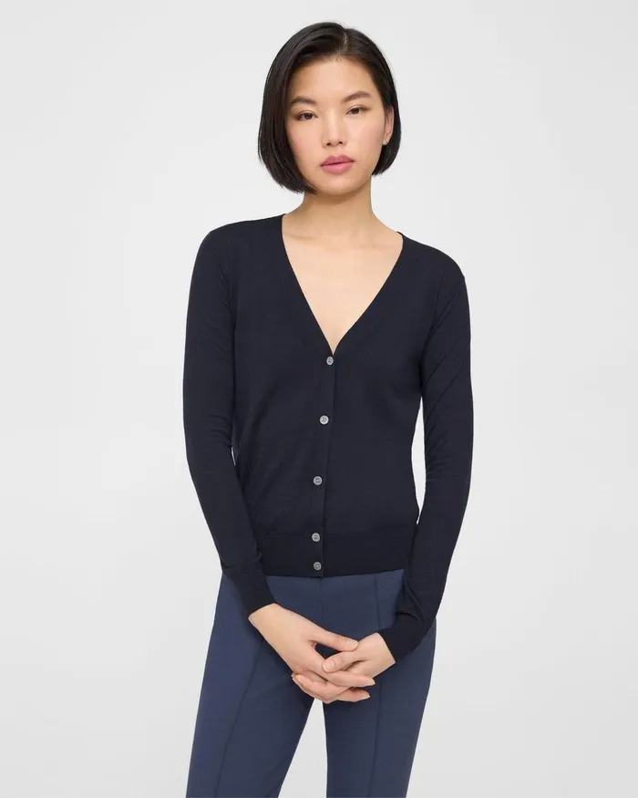 Theory Sweaters Cardigans VNeck Cardigan In Regal Wool Deep Navy 8211 Women