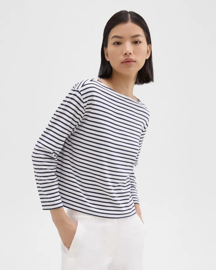 Theory TShirts Boat Neck Tee In Striped Cotton Jersey Navy Multi 8211 Women