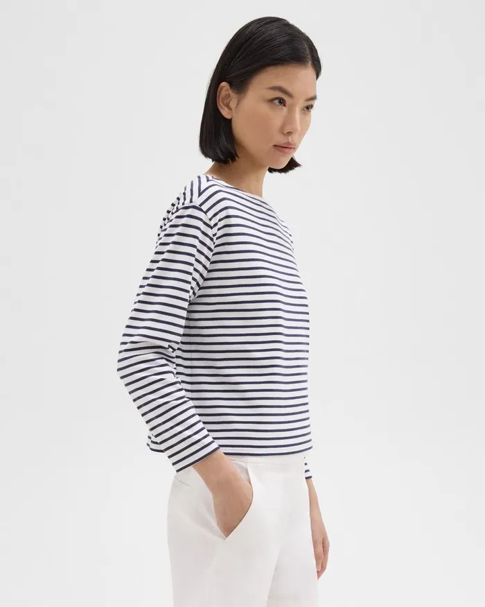 Theory TShirts Boat Neck Tee In Striped Cotton Jersey Navy Multi 8211 Women