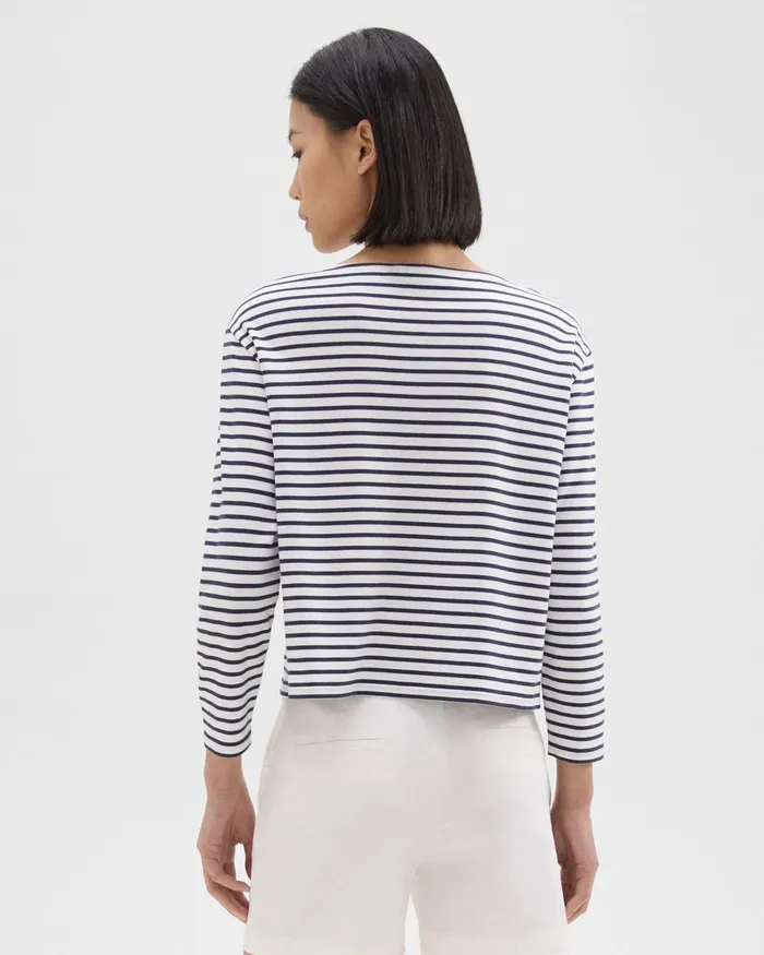 Theory TShirts Boat Neck Tee In Striped Cotton Jersey Navy Multi 8211 Women