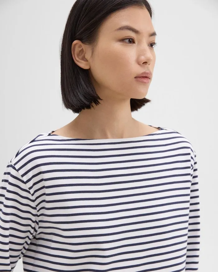 Theory TShirts Boat Neck Tee In Striped Cotton Jersey Navy Multi 8211 Women