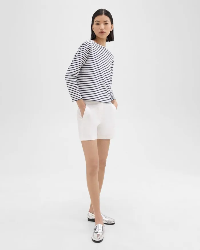 Theory TShirts Boat Neck Tee In Striped Cotton Jersey Navy Multi 8211 Women