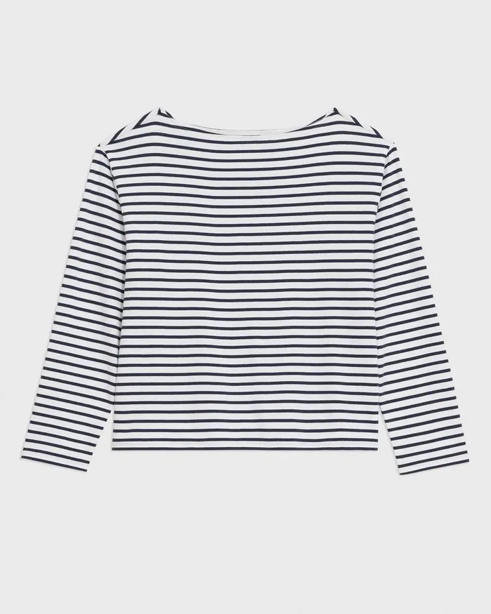 Theory TShirts Boat Neck Tee In Striped Cotton Jersey Navy Multi 8211 Women