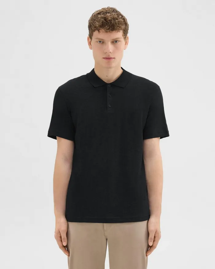 Theory Tshirts Polos Bron Polo Shirt In Cosmos Slub Cotton Black 8211 Men