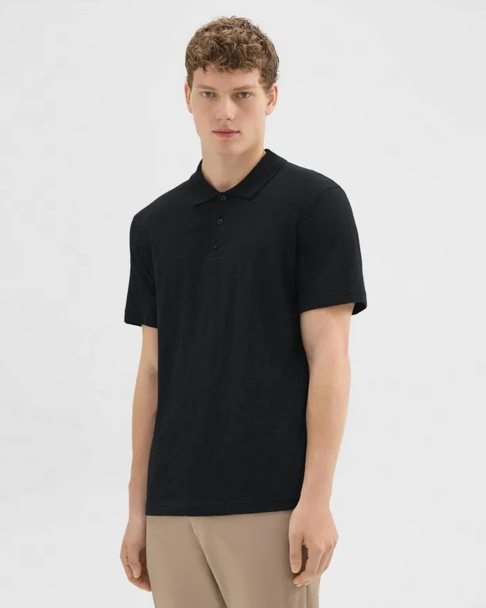 Theory Tshirts Polos Bron Polo Shirt In Cosmos Slub Cotton Black 8211 Men