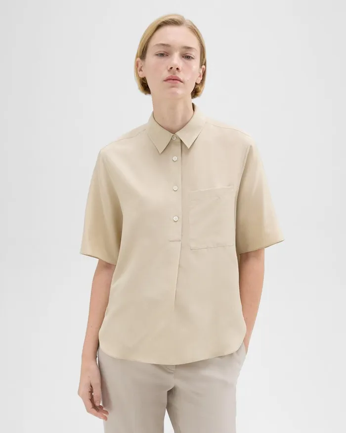 Theory Tops ShortSleeve Silk Popover Shirt Champagne 8211 Women