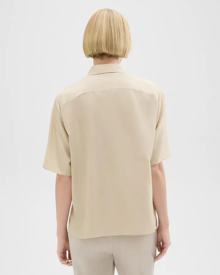Theory Tops ShortSleeve Silk Popover Shirt Champagne 8211 Women