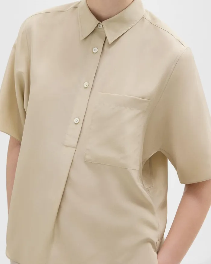 Theory Tops ShortSleeve Silk Popover Shirt Champagne 8211 Women