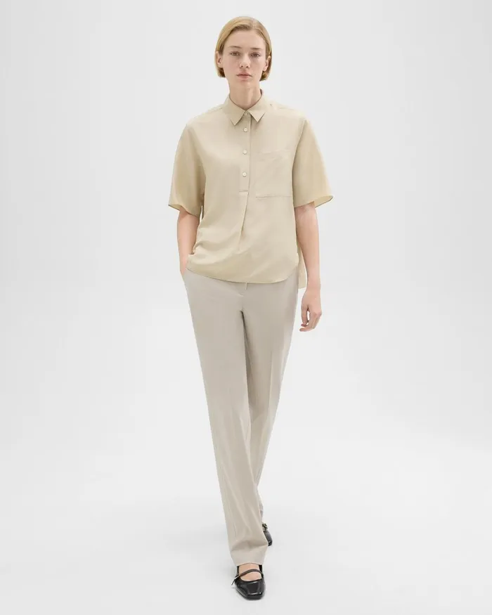 Theory Tops ShortSleeve Silk Popover Shirt Champagne 8211 Women