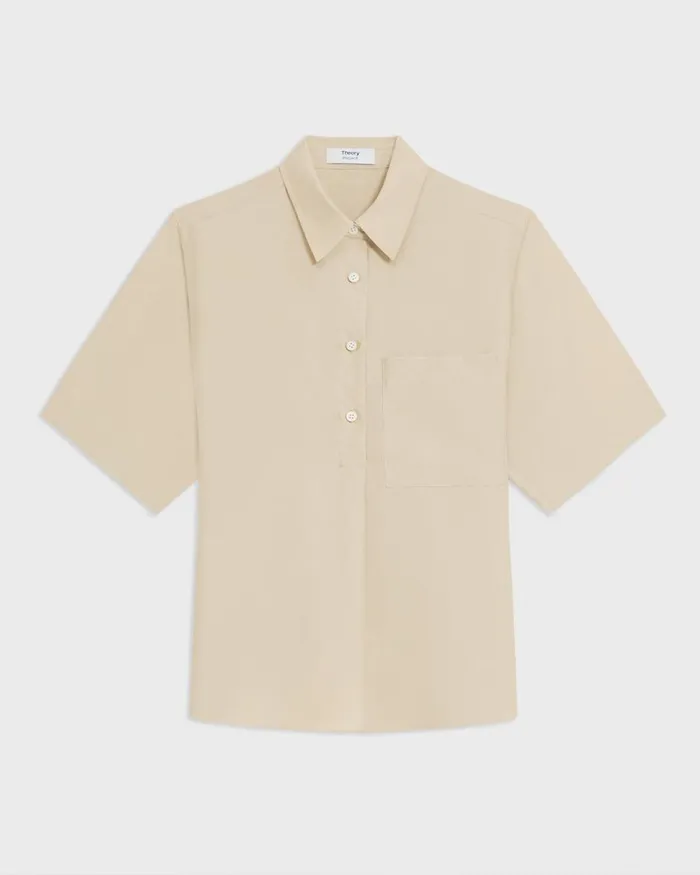 Theory Tops ShortSleeve Silk Popover Shirt Champagne 8211 Women