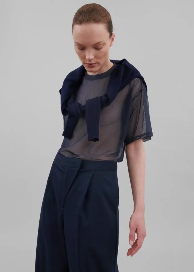 Tops Women The Frankie Shop Ramy Mesh Tee 8211 Navy