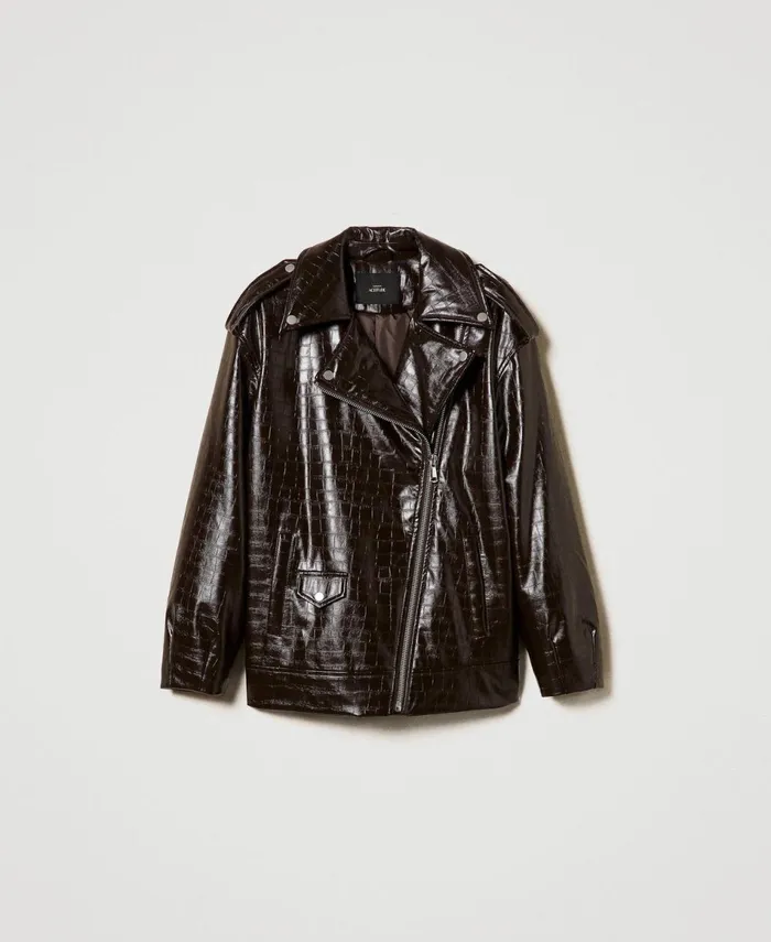 Twinset Animal Print Biker Jacket Mol Brown Women Jackets And Outerwear Twinset Animal Print Biker Jacket Mol Brown Women Jackets And Outerwear
