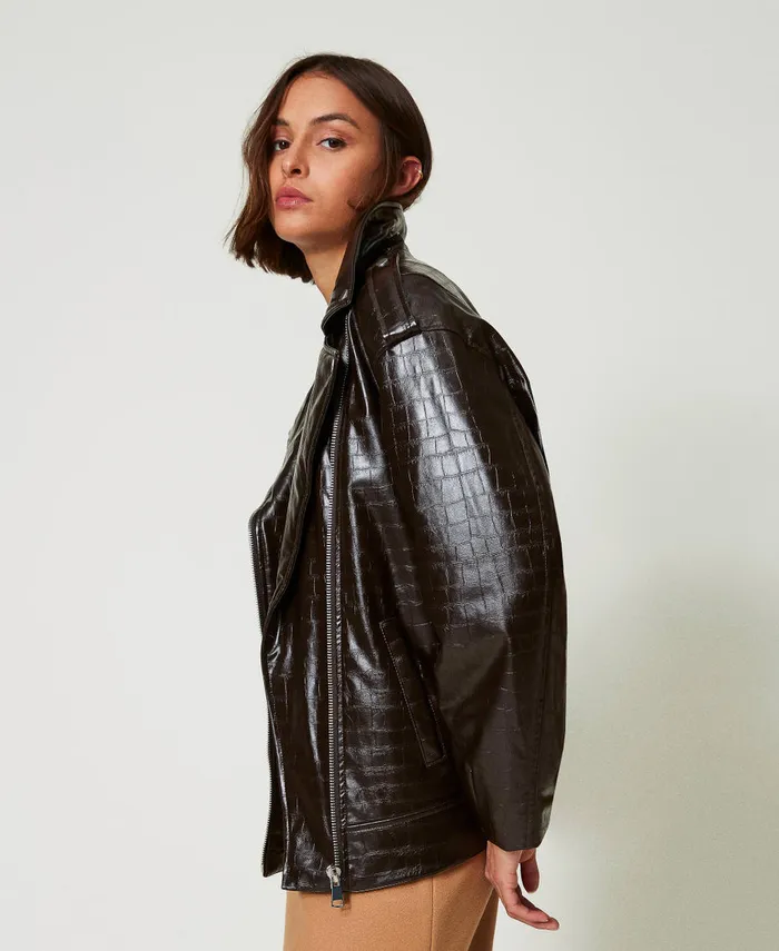 Twinset Animal Print Biker Jacket Mol Brown Women Jackets And Outerwear Twinset Animal Print Biker Jacket Mol Brown Women Jackets And Outerwear