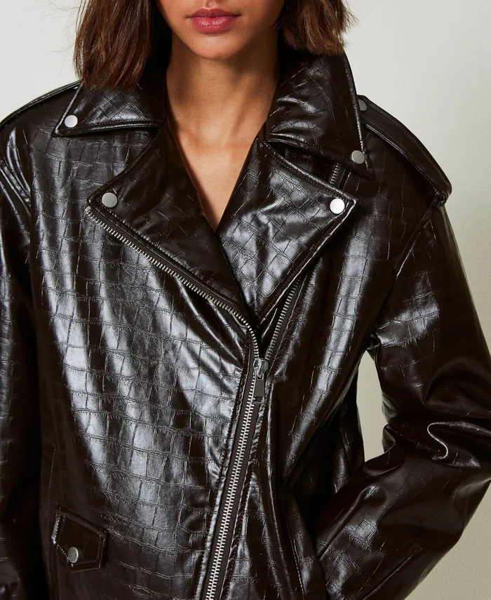 Twinset Animal Print Biker Jacket Mol Brown Women Jackets And Outerwear Twinset Animal Print Biker Jacket Mol Brown Women Jackets And Outerwear