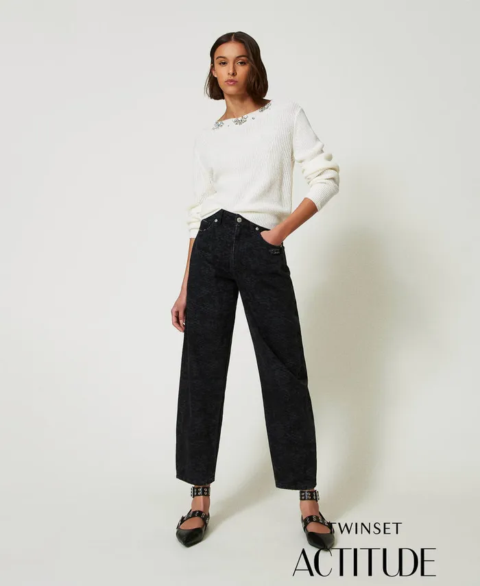 Twinset Barrel Fit Jeans With Snake Print Black Soft Snake Women Jeans