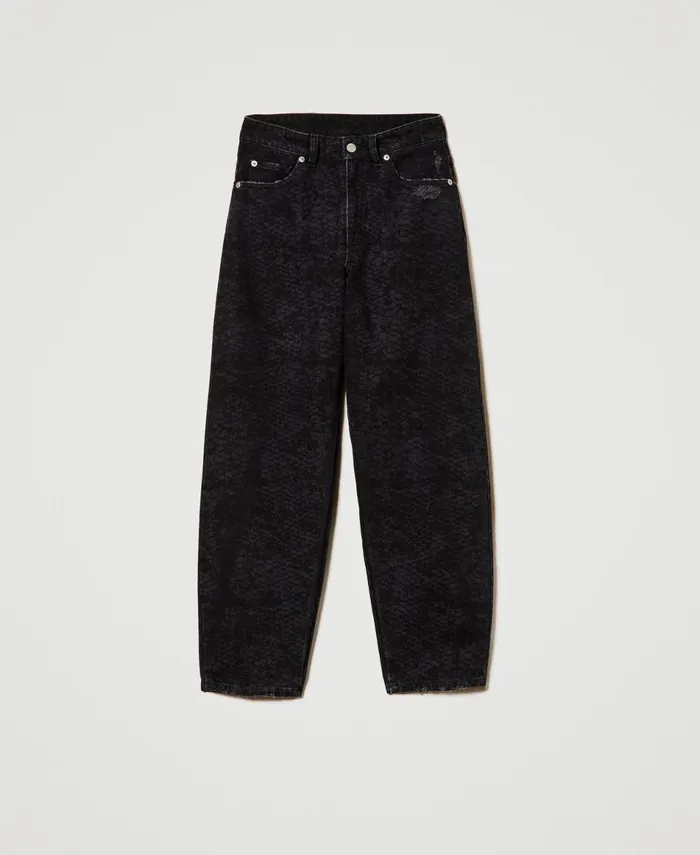 Twinset Barrel Fit Jeans With Snake Print Black Soft Snake Women Jeans Twinset Barrel Fit Jeans With Snake Print Black Soft Snake Women Jeans