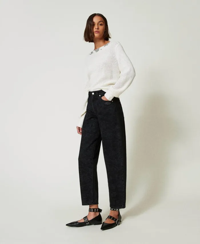 Twinset Barrel Fit Jeans With Snake Print Black Soft Snake Women Jeans Twinset Barrel Fit Jeans With Snake Print Black Soft Snake Women Jeans