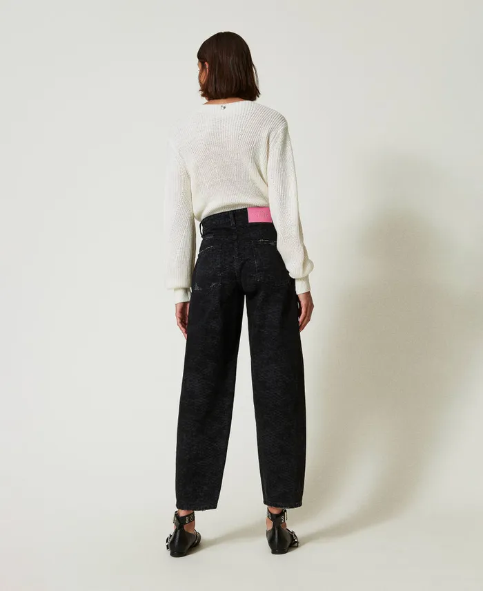 Twinset Barrel Fit Jeans With Snake Print Black Soft Snake Women Jeans Twinset Barrel Fit Jeans With Snake Print Black Soft Snake Women Jeans