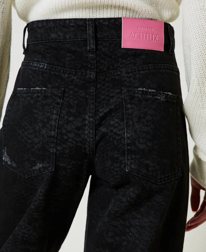 Twinset Barrel Fit Jeans With Snake Print Black Soft Snake Women Jeans Twinset Barrel Fit Jeans With Snake Print Black Soft Snake Women Jeans