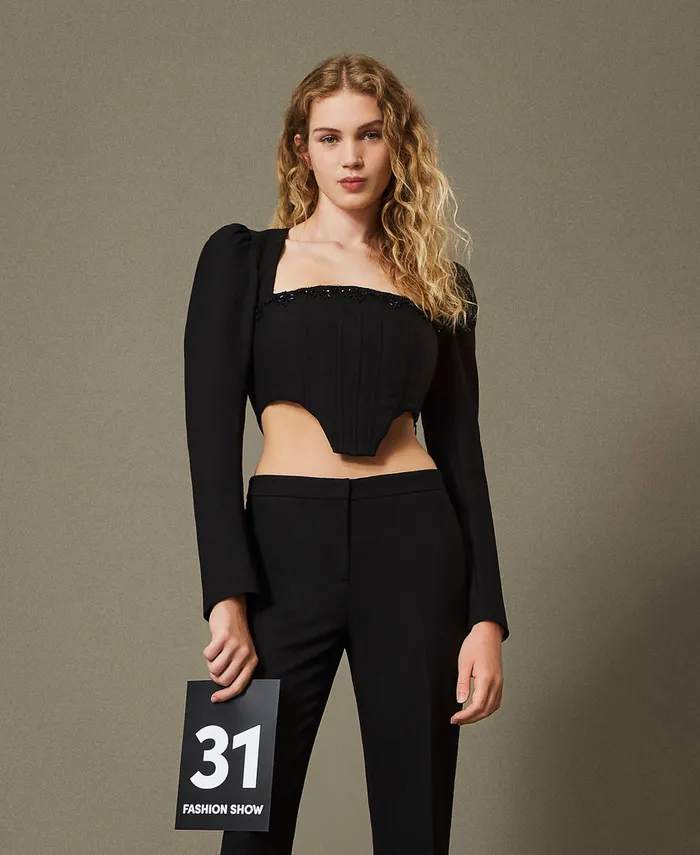 Twinset Bustier Top With Embroidery Black Women TShirts And Tops