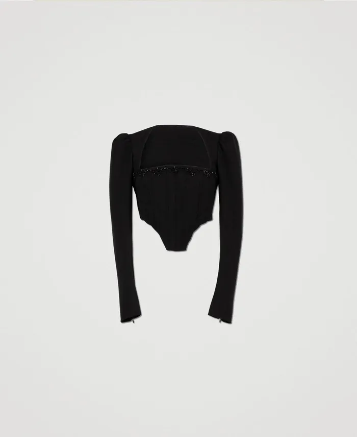 Twinset Bustier Top With Embroidery Black Women TShirts And Tops Twinset Bustier Top With Embroidery Black Women TShirts And Tops