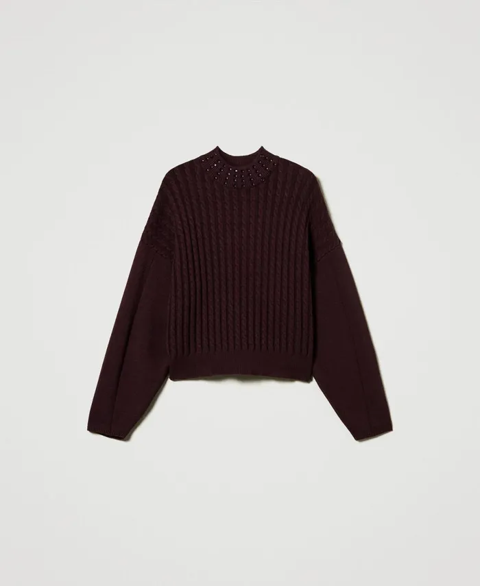 Twinset Cable Knit Turtleneck Jumper With Rhinestones Potent Purple Women Jumpers And Cardigans Twinset Cable Knit Turtleneck Jumper With Rhinestones Potent Purple Women Jumpers And Cardigans