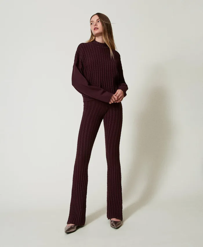 Twinset Cable Knit Turtleneck Jumper With Rhinestones Potent Purple Women Jumpers And Cardigans Twinset Cable Knit Turtleneck Jumper With Rhinestones Potent Purple Women Jumpers And Cardigans