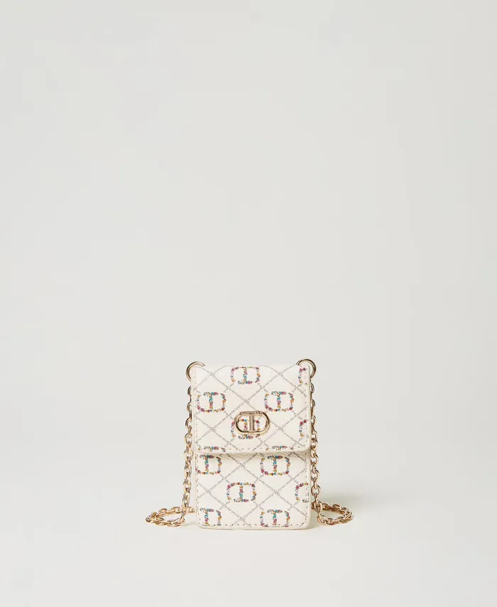 Twinset Card Holder With Shoulder Strap And Oval T Flower Oval T And Twinset Ivory Women Wallets And Keyrings