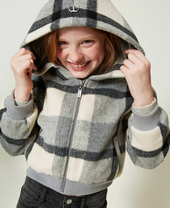 Twinset Chequered Wool Cloth Bomber Jacket Macro Check Girl Jackets And Outerwear